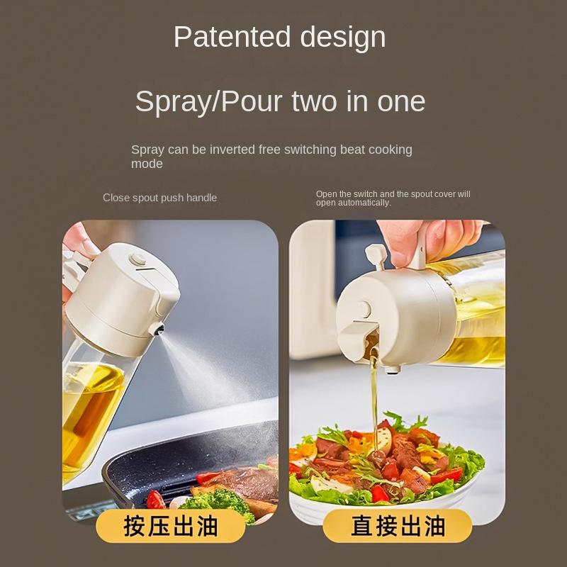 New 470ml Oil Spray Pot 2-in-1 Plastic Household Kitchen Oil Bottle Nebulizing Mist Filling Cooking Oil Spray Pot Dual Use
