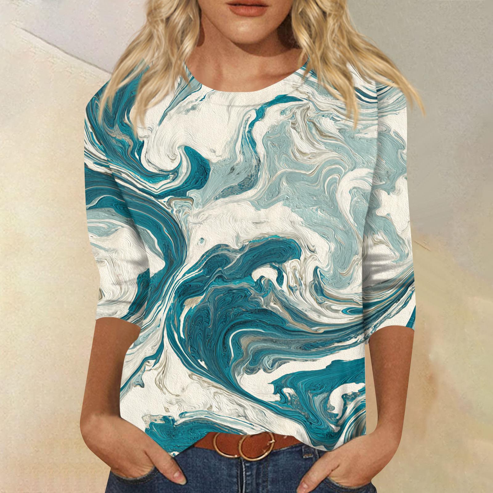 

Женская модная повседневная футболка с круглым вырезом, рукавом три четверти и градиентным принтом XXXXXL