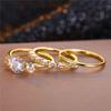 Female White Round Zircon Stone Ring Set Trendy Yellow Gold Color Engagement Cute Bride Wedding  Gift For Women