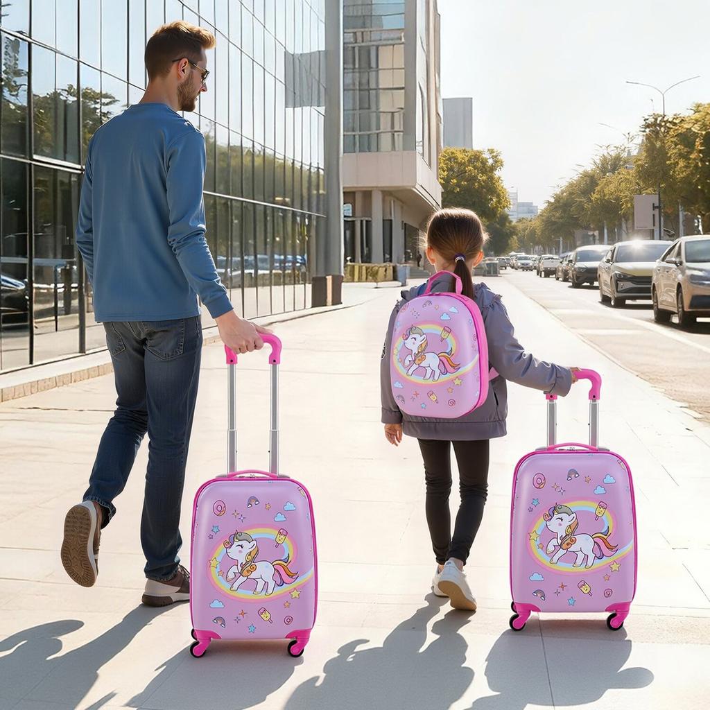 Kids Luggage Set, 2 Piece, 45.7 cm Hardside Rolling Wheels Suitcase with Hard-Shell Backpack, Unicorn Kids Carry on Luggage Set, Holiday Birthday Gift