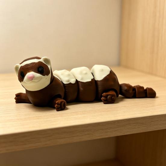 3D Printed Articulated Ferret Toy, Flexible Jointed Fidget Animal Figurine, Cute PLA Desktop Ornament & Car Decor, Stress Relief Kids Gift