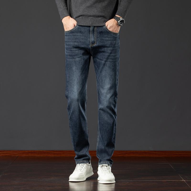 Autumn and winter velvet men's jeans, trendy youth retro loose elastic straight long pants for men