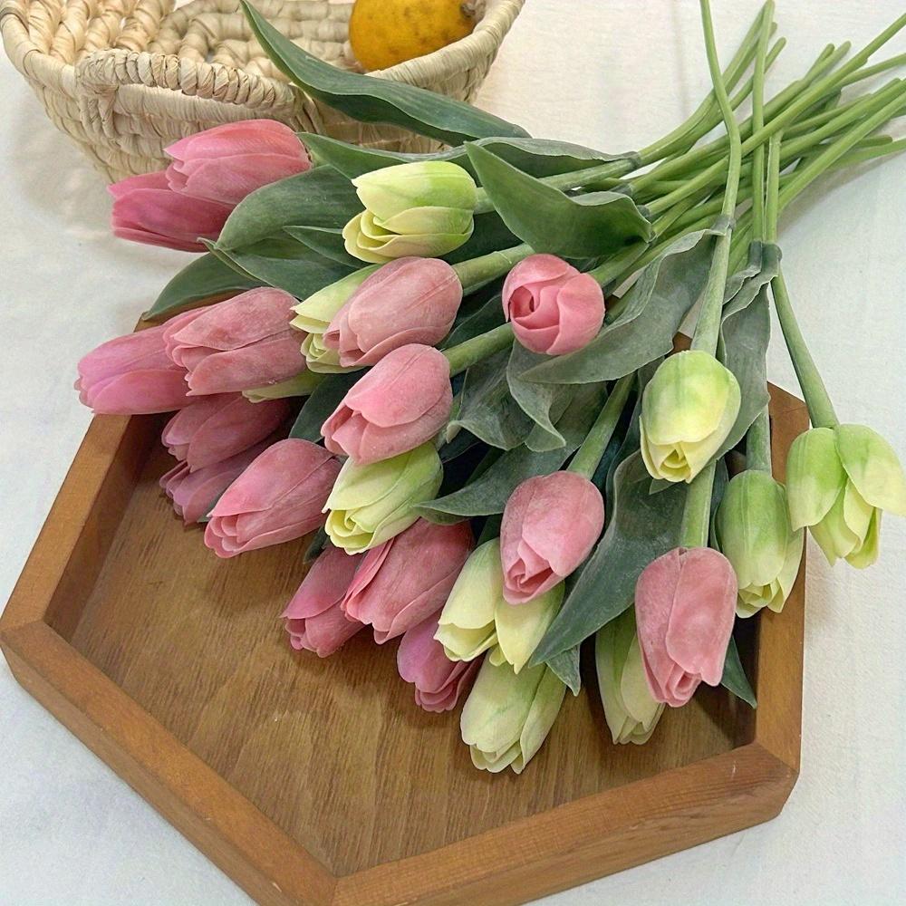 10Pcs Artificial Flowers Tulips Real Touch Latex Plastic Soft Faux Bouquets for Party, Wedding, Home, Room, Garden Decor