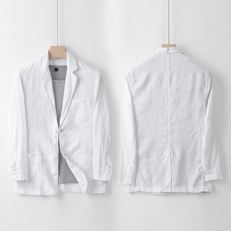 Men's 100% Linen Suit Jacket Men's Summer Light Breathable Pure Color Light Luxury Suit Top