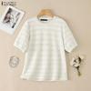 ZANZEA Women Casual Round Neck Solid Color Loose Short Sleeve Blouse