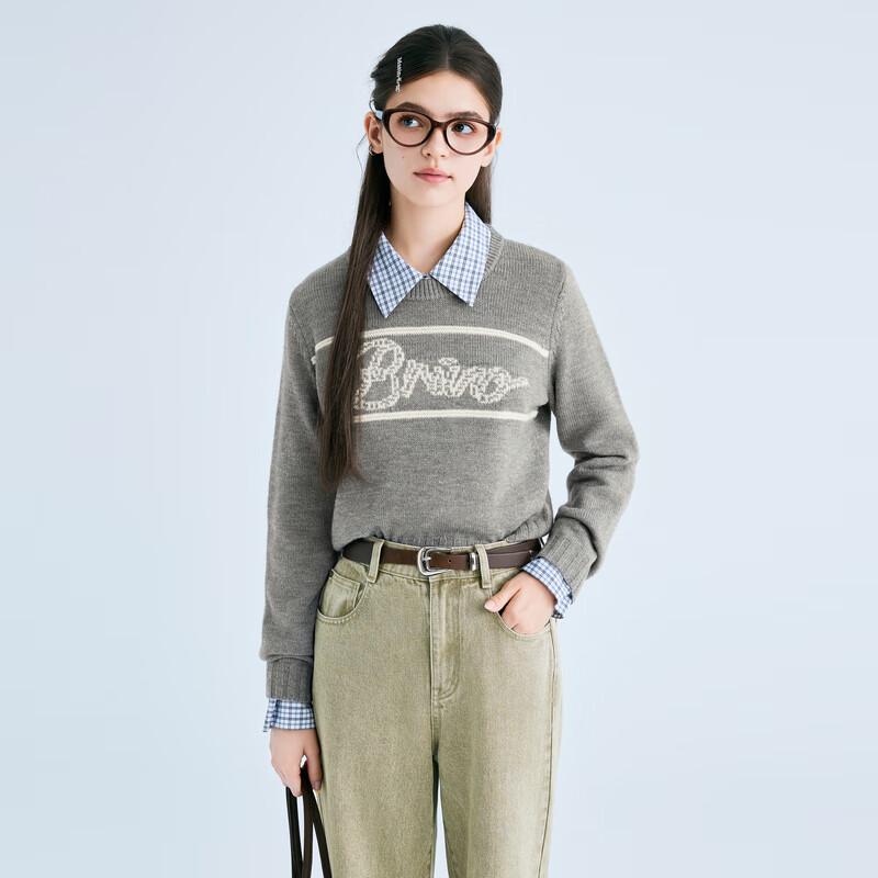 LEDIN Letter Knit Pullover Sweater M