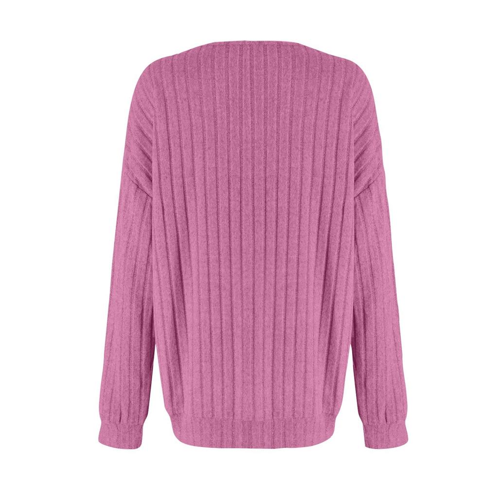 Women Long Sleeve V Neck Pullover Sweater Lightweight Ribbed Knit Top Casual Loose Fit Pullover Shirt for Everyday Wear