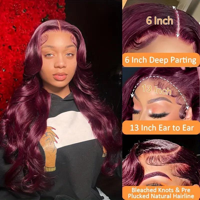 Front Lace Wig, Female Medium Big Wave Burgundy Long Curly Hair Natural Full Headgear