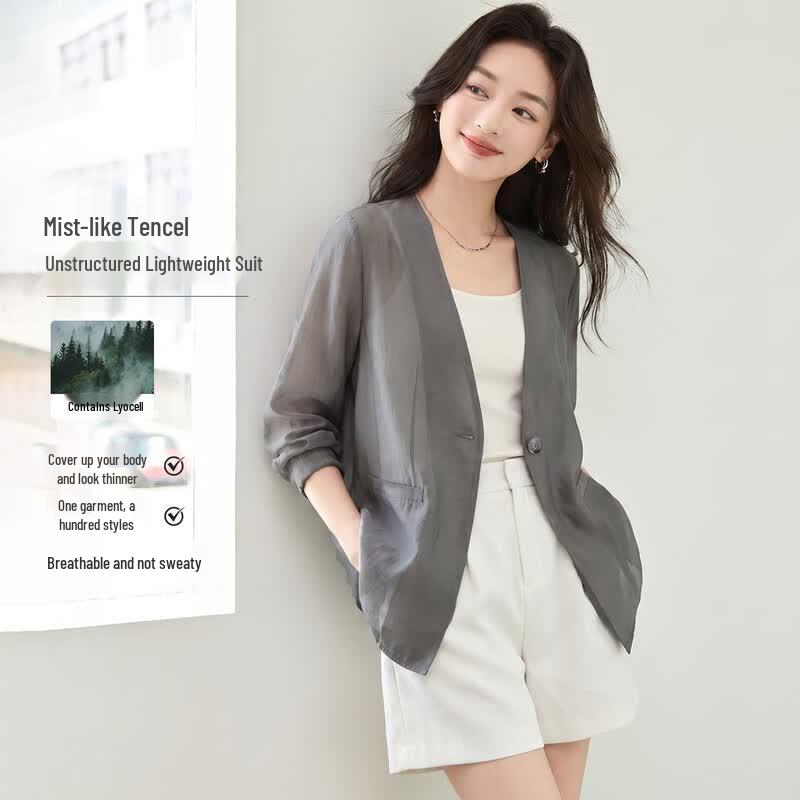 HSTYLE Women s Thin Collarless Blazer Jacket M