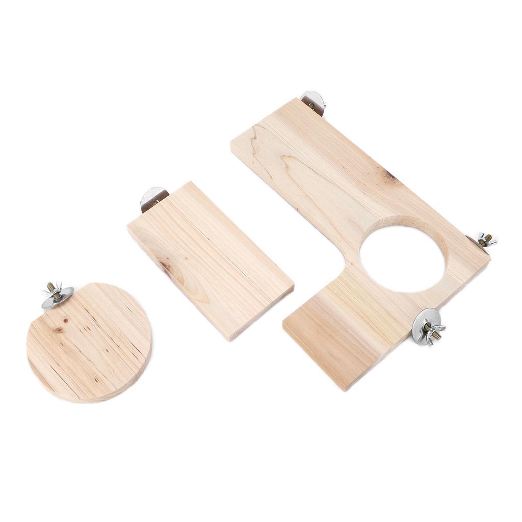 3 Pcs Chinchilla Wooden Platform Set L Shaped Round Hole Wooden Platform for Chinchilla Hamster
