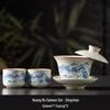 Premium Ru Ware Gongfu Tea Set with Cultivable Crackle Gaiwan and Offering Bowl