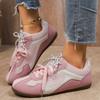 Zapatos Deportivos Casuales Planos de Encaje Bicolor con Estampado de Leopardo, Transpirables para Primavera-Otoño, Calzado Retro Versátil para Mujer.