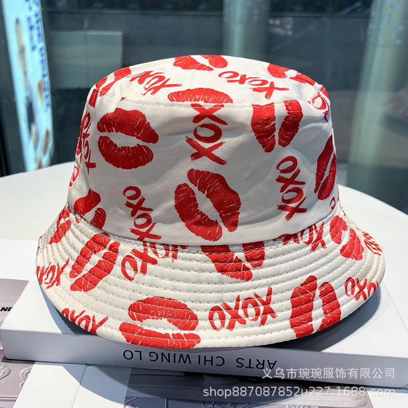 Trendy versatile sunshade sun hat summer double-sided pot hat printed bucket hat women