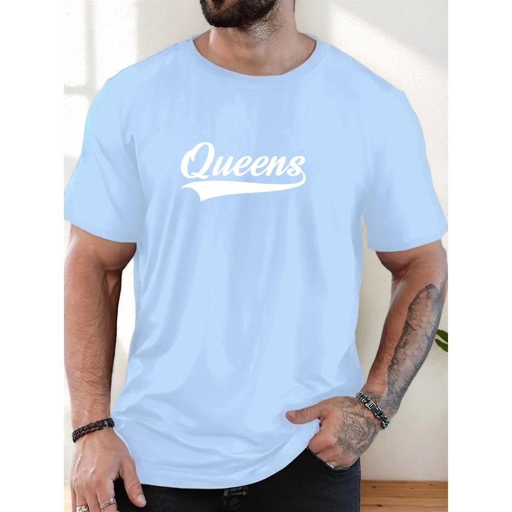 Men's Queens Pattern Summer Casual Crew Neck Short T-shirt