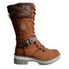 Women's Solid Color Trendy Boots, Side Zipper Buckle With Knit Side Boots, Non-Slip Mid Calf Winter Boots