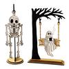 Halloween Swingy Skeleton Ornament Creepy Tree Swing Ghost Wooden Table Sign with Base Home Office Desktop Party Decoration