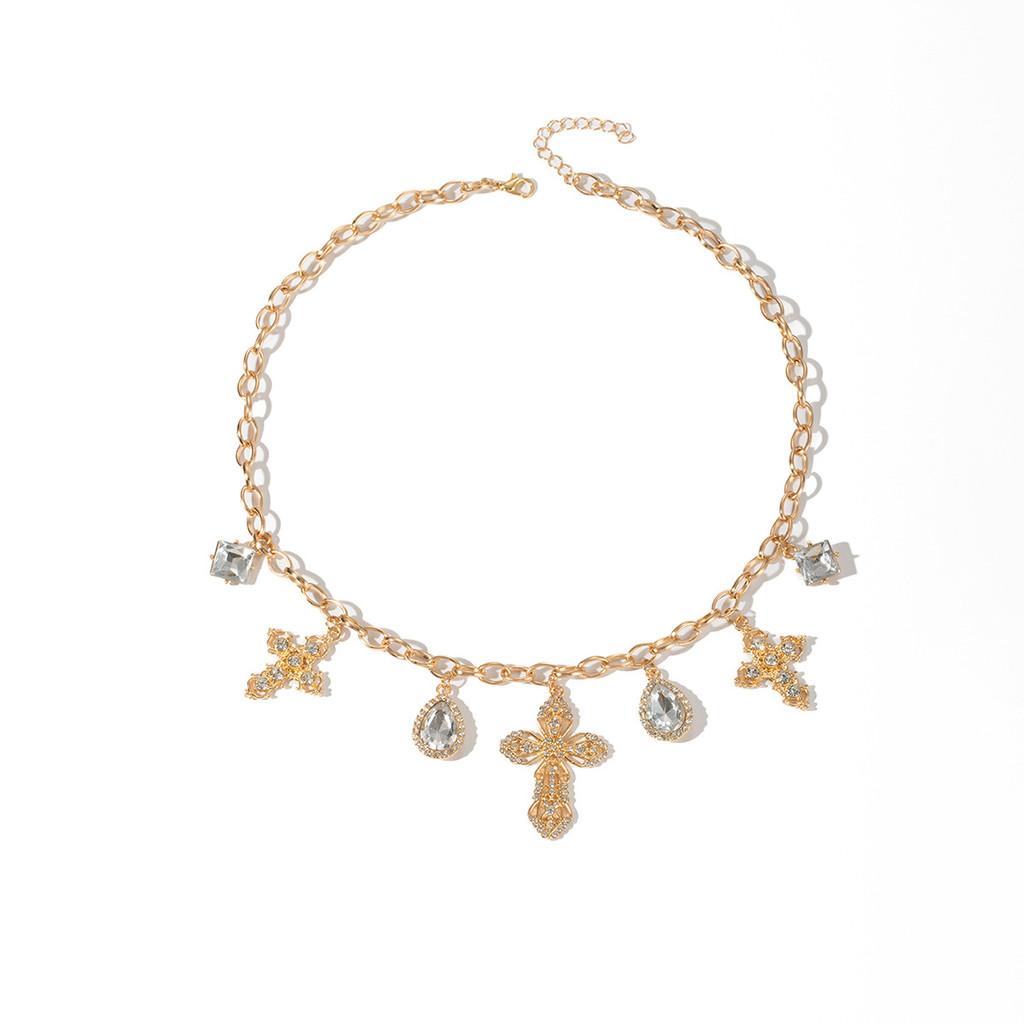 Hip Hop Cross Pendant Necklace With Rhinestones For Womens Summer Fashion