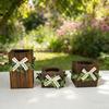 Wooden Tealight Candle Holder Rustic Wood Pillar Candle Stand with Bow Vintage Table Centerpiece for Fireplace Living Dining Room