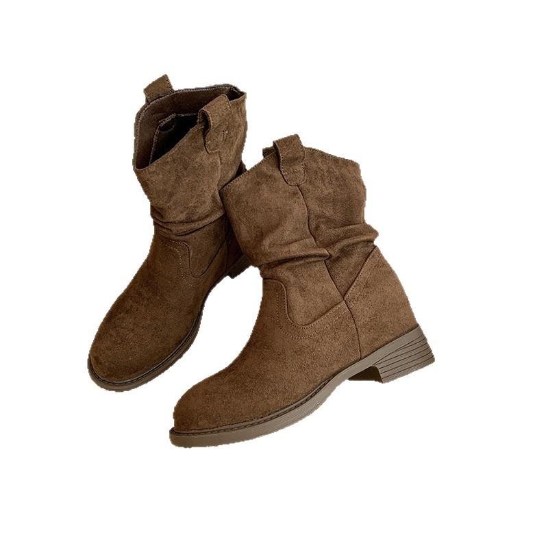 Pile Boots Women's 2025 Spring and Autumn New Maillard Western Cowboy Boots Single Boots Medium Boots Martin Boots