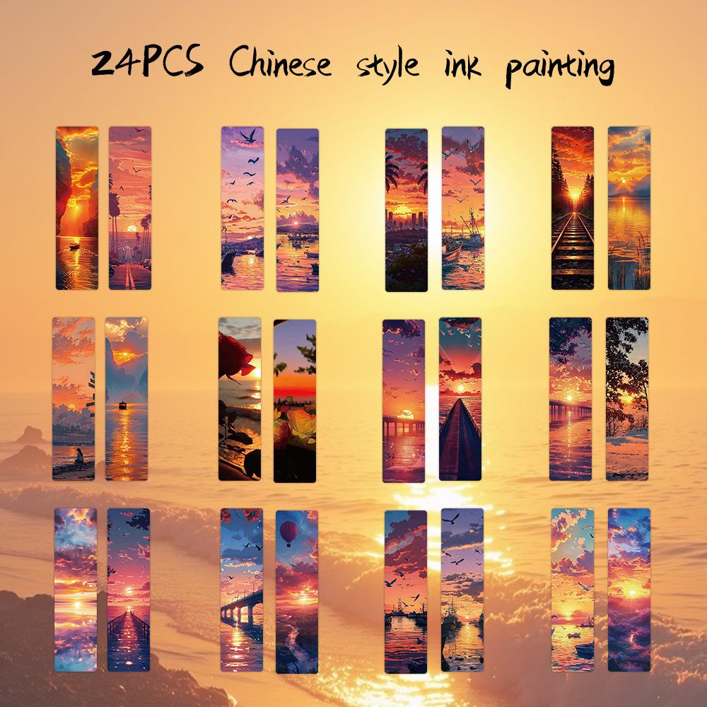 Chinese Ink Painting Bookmarks: 24 Sheet Set of High Aesthetic Student Reading Markers, Perfect As Cultural Creative Paper Gifts