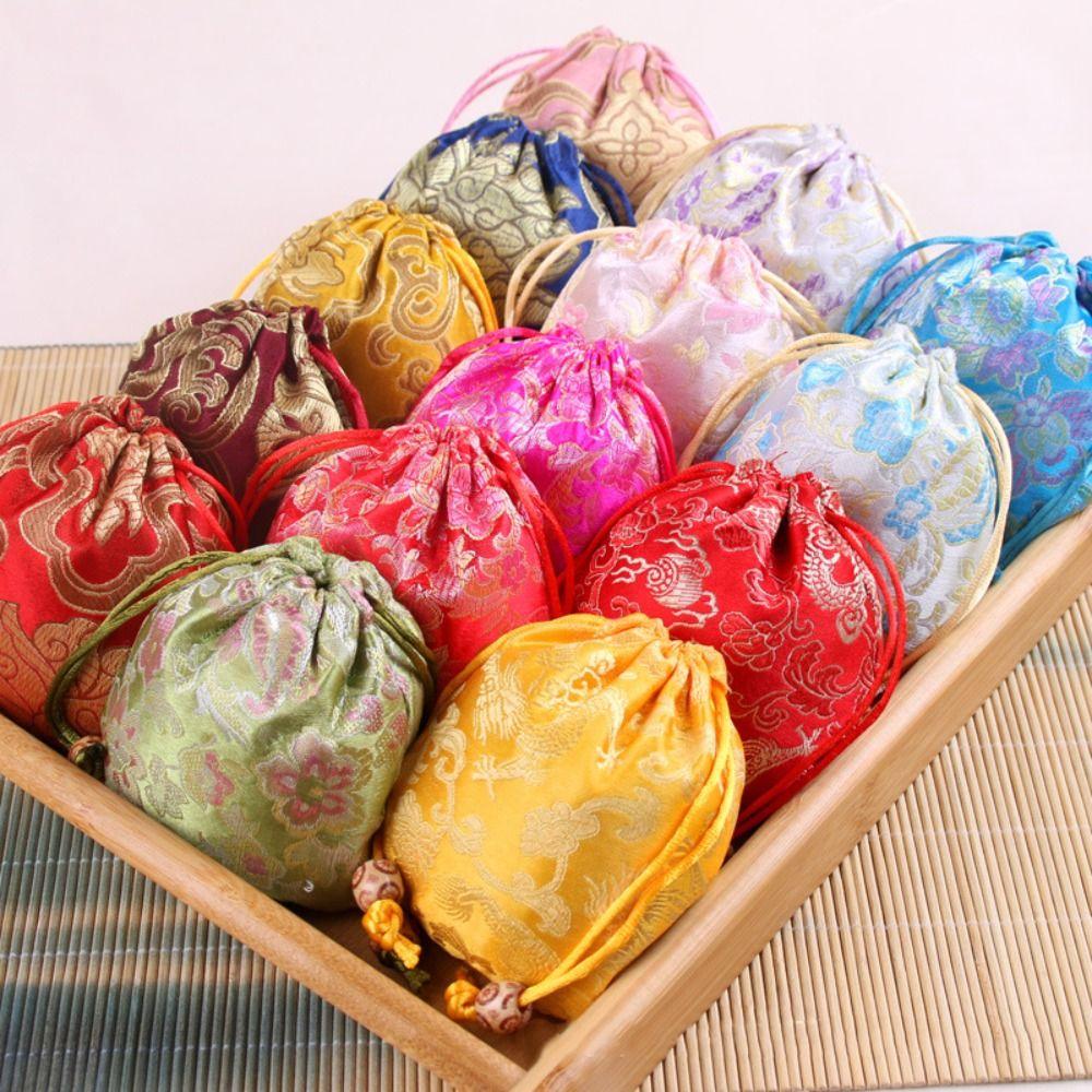 Jewelry Packing Bag Embroidery Flower Drawstring Bag Floral Festive Sugar Bag  Party