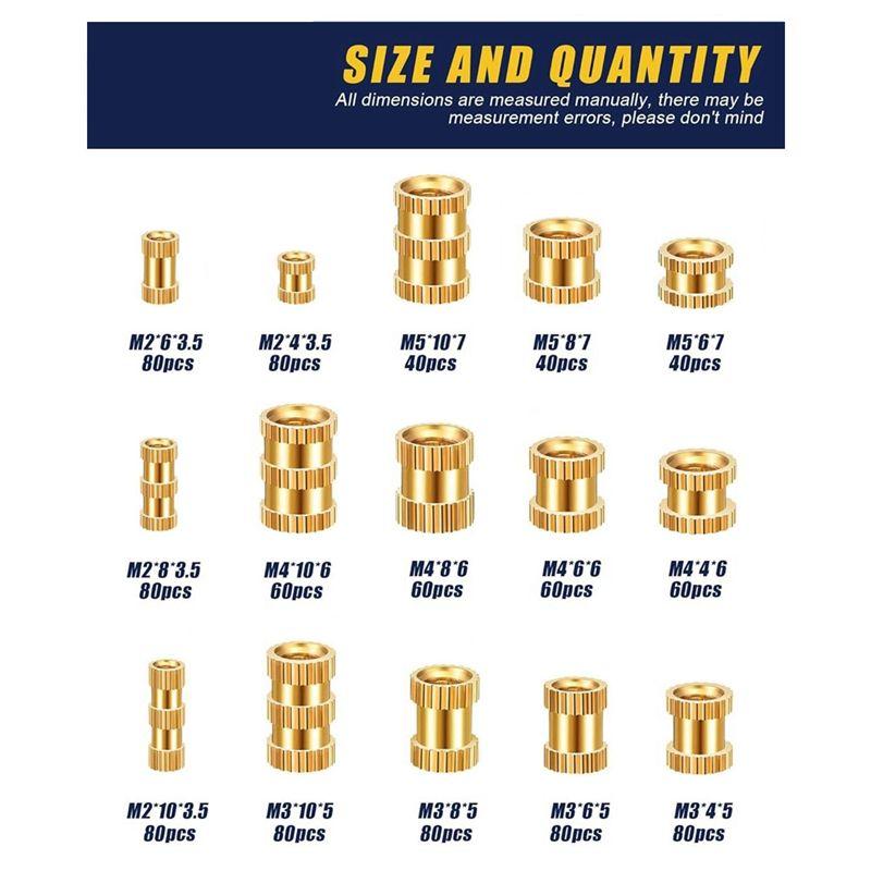 ABUL-1000Pcs Threaded Inserts Brass Knurled Nuts Heat Set Insert Tool For Plastic Parts 3D Printing Injection Molding Press