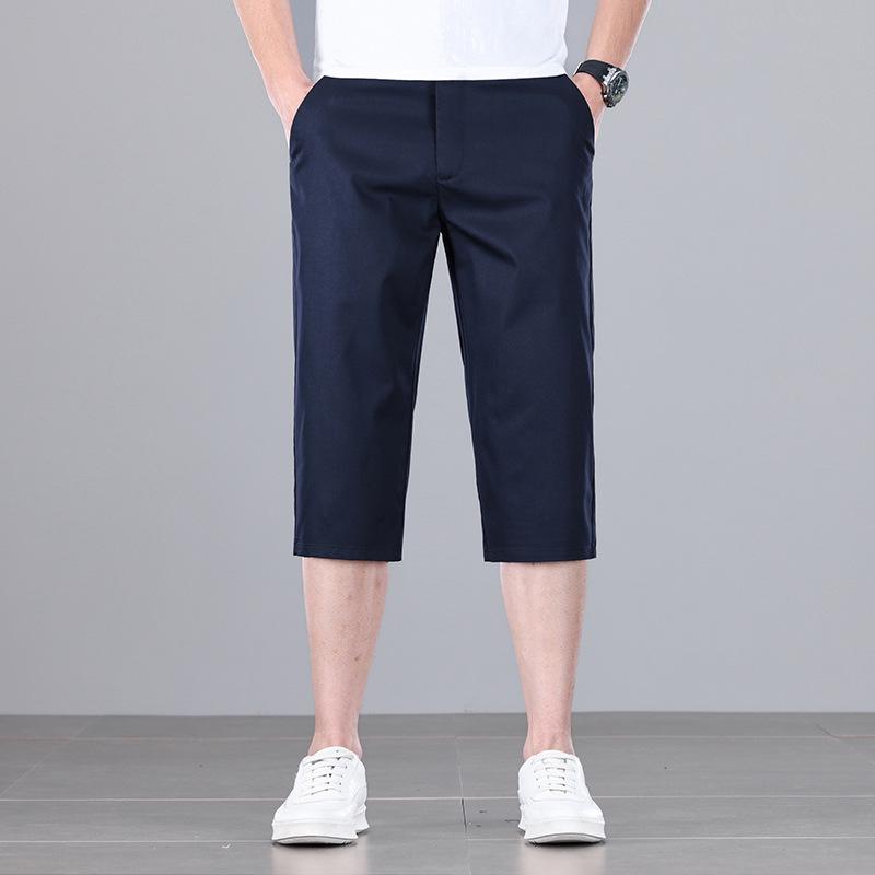 Pánské elastické kalhoty Business Casual Zkrácené - Léto 2024, Volný střih, Plus Size, Rovný střih.