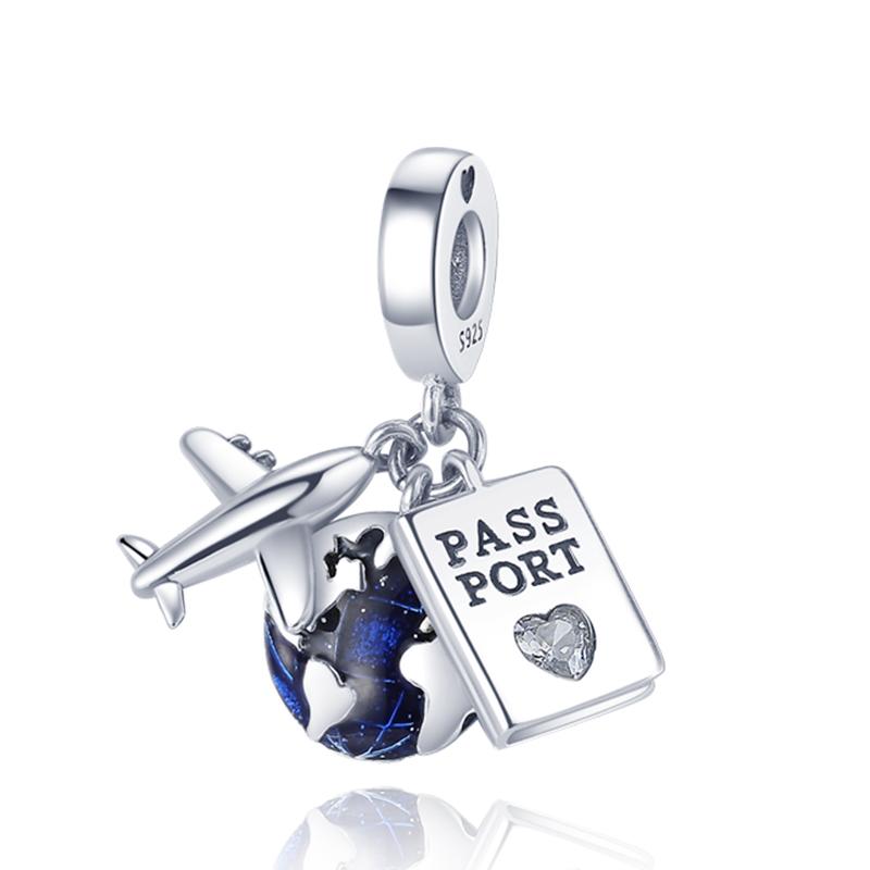 

Подходит для S925 оригинальные браслеты S925 серебряный цвет багажный паспорт глобальные подвески для авиаперелетов бусины DIY ювелирные изделия сувенирные подарки
