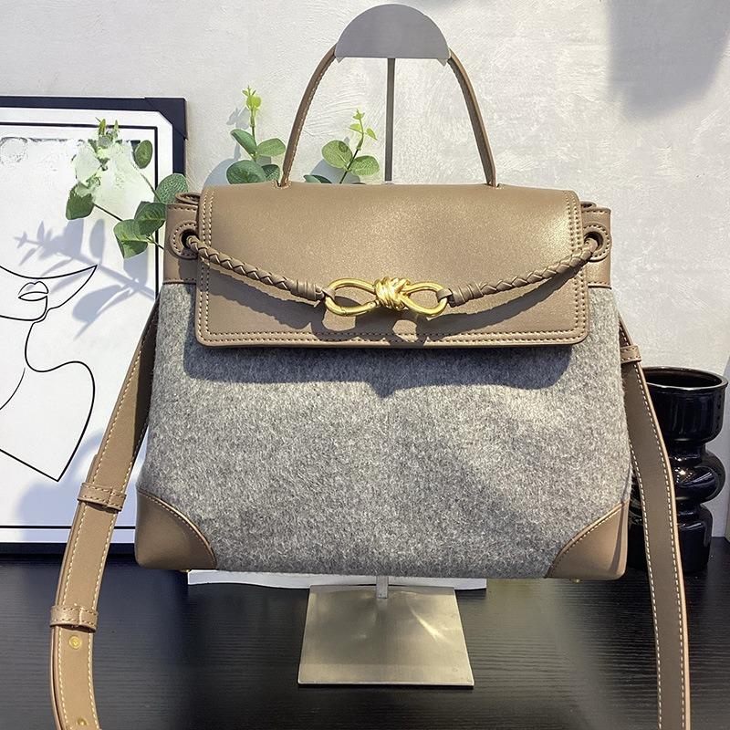 2026 New cashmere handbag genuine leather women's bag butterfly rope tote bag fashionable versatile shoulder bag