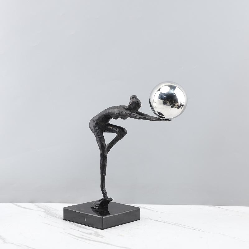 Modern Abstract Cast Iron Gymnast Figurine Ornament Living Room TV Cabinet Decorative Abstract Black Metal Human Sculpture Decor