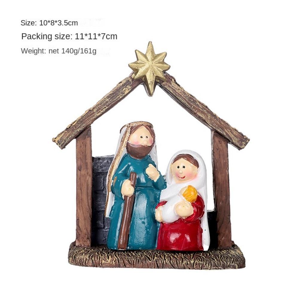 Thanksgiving Christmas Nativity Scene Figurine Virgin Mary Jesus with Manger Home Decor Resin Creative Table Decoration Office