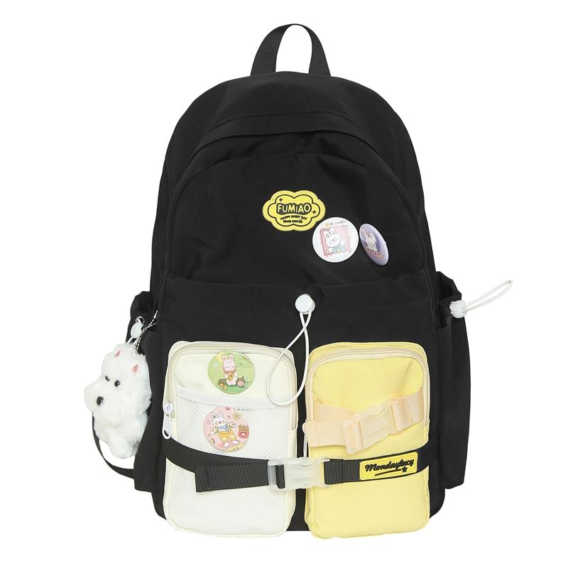 Women's Large Capacity Backpack Color Block Schoolbag for Primary and Secondary School Students