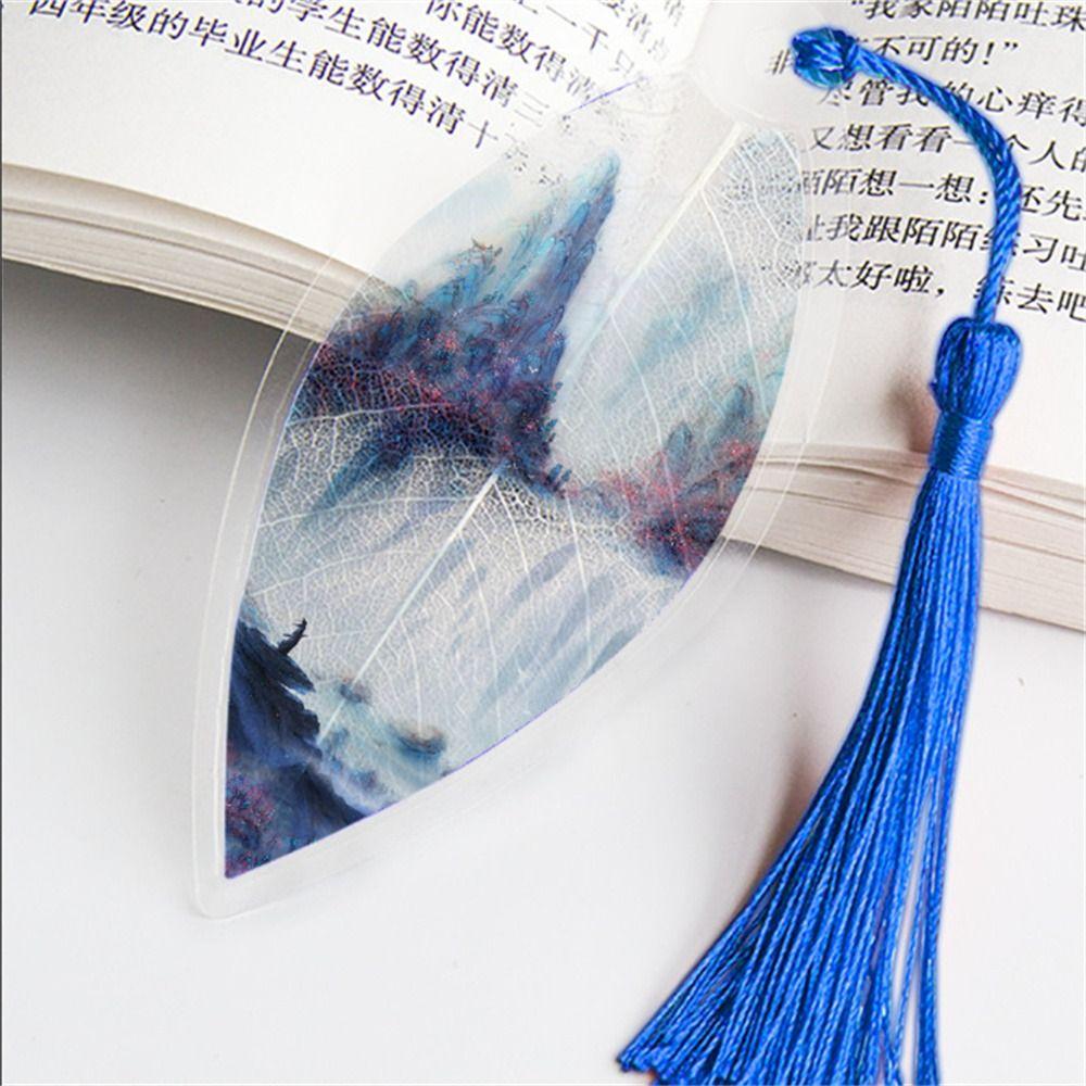 Chinese Style Tassel Pretty Aesthetic Bookmarks Leaf Vein Bookmark Paper Cilp Leaves Bookmark