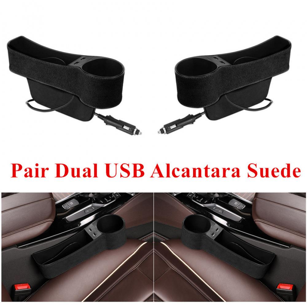 Upgrade Storage Box Car Seat Gap Organizer Pocket Alcantara suede Leather Auto Seat Side Slit Accessories With 12/24V Cigarette Lighter Drive