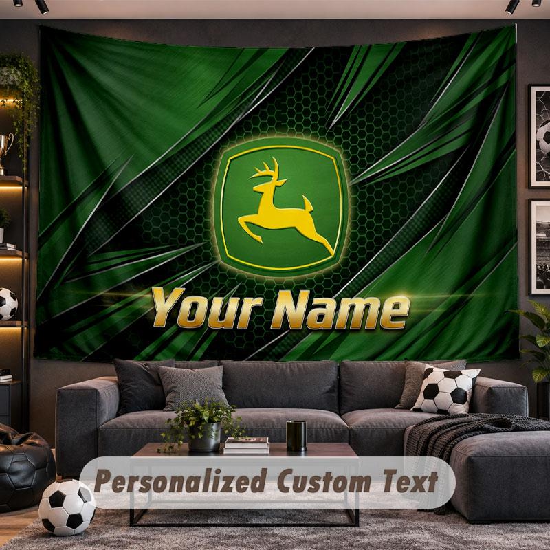 Wandbehang Wandteppich Benutzerdefinierter NameJohn Deere Muster Personalisiert Bedruckter Stoff Wanddekoration