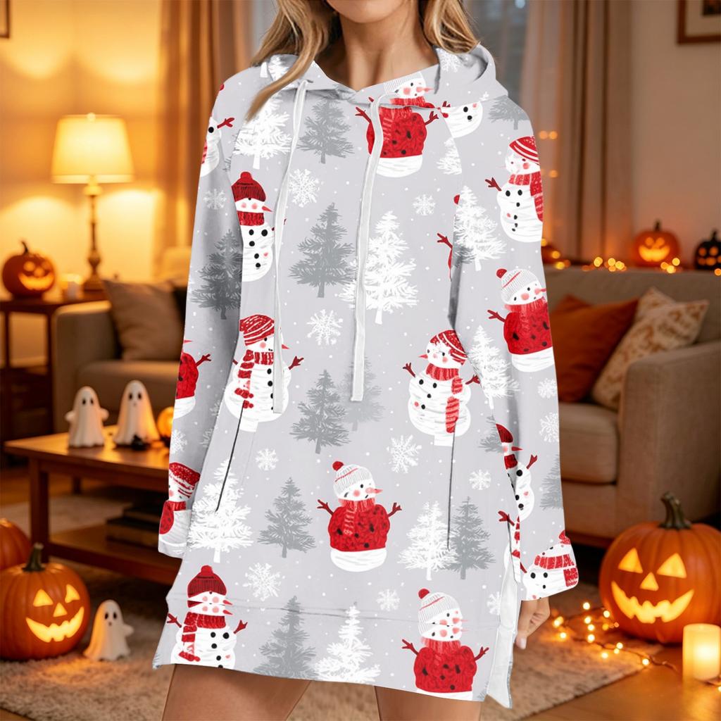 Women's Fashion Casual Long Sleeve Christmas Print Hoodie Top