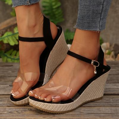 Transparente Keilsandalen mit Kreuzriemen für Damen 2025 Sommer Knöchelriemen Plateau-Sandalen Damen Dicke Sohle Rutschfest Strandschuhe