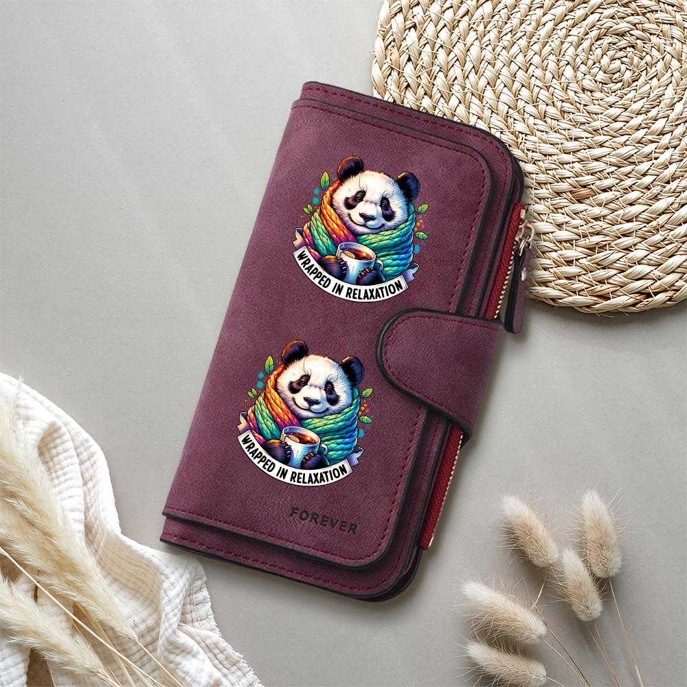 Cute Panda Printed Long Wallet Casual Large Capacity Faux Leather Purse