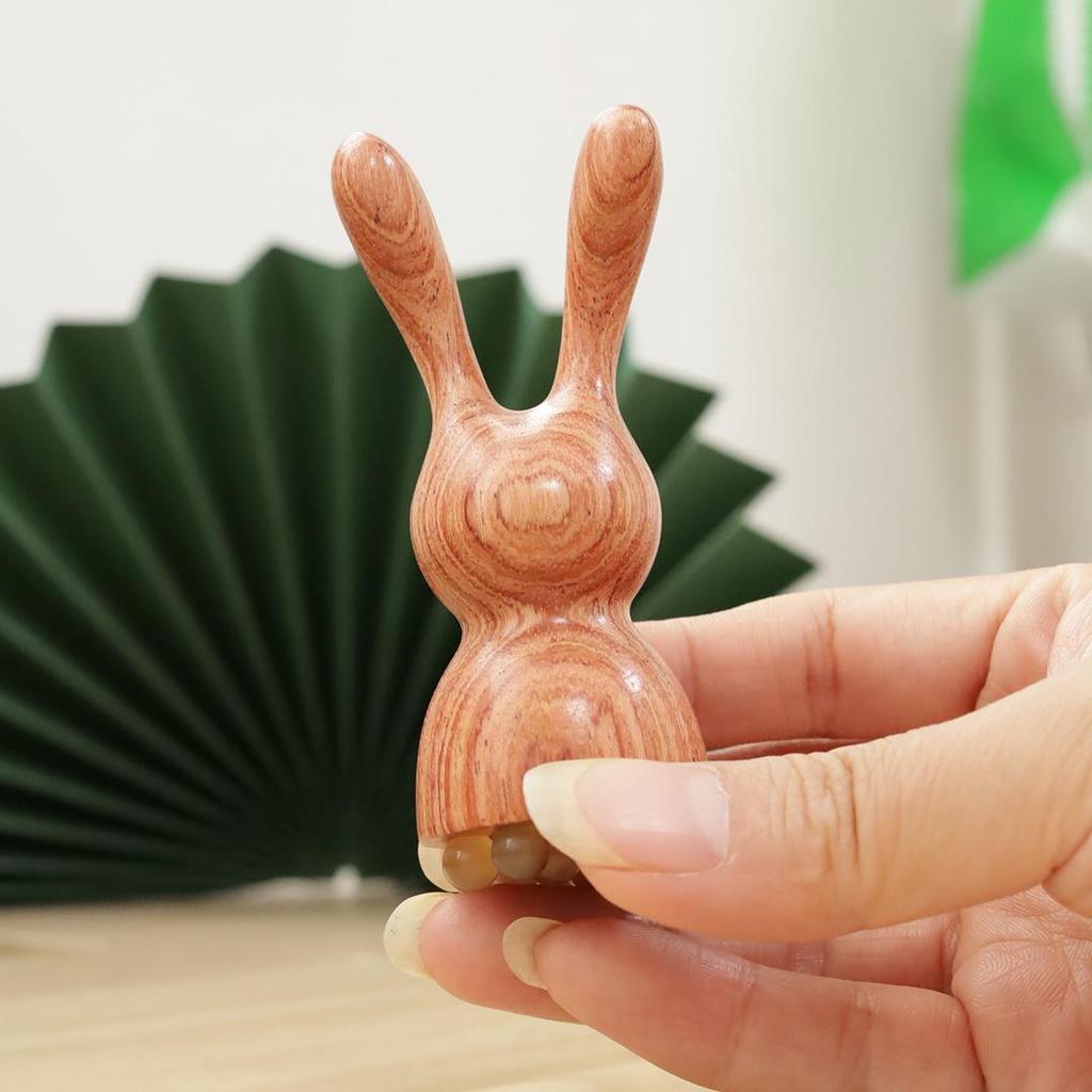 Green Sandalwood Lotus Head Massage Comb - Cute Rabbit Design for Women's Eye Acupoint and Meridian Relief.