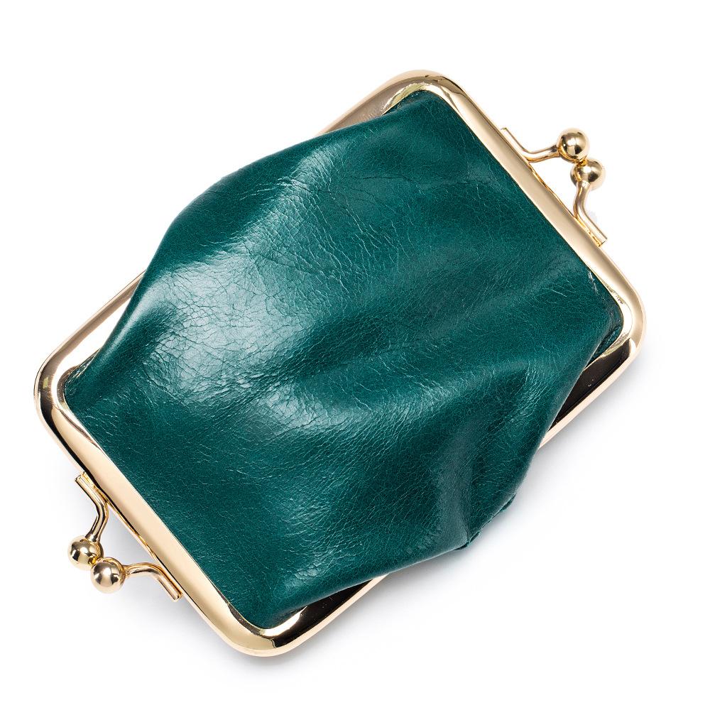 New Compact Retro Double Clip Clip Change Bag Women's European and American First Layer Oil Wax Leather Coin Bag Storage Bag Fans