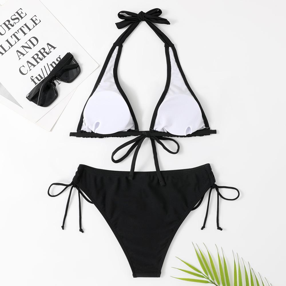 European & American Tie-Up Bikini: Sexy Solid Color Swimwear for Beach Vacations
