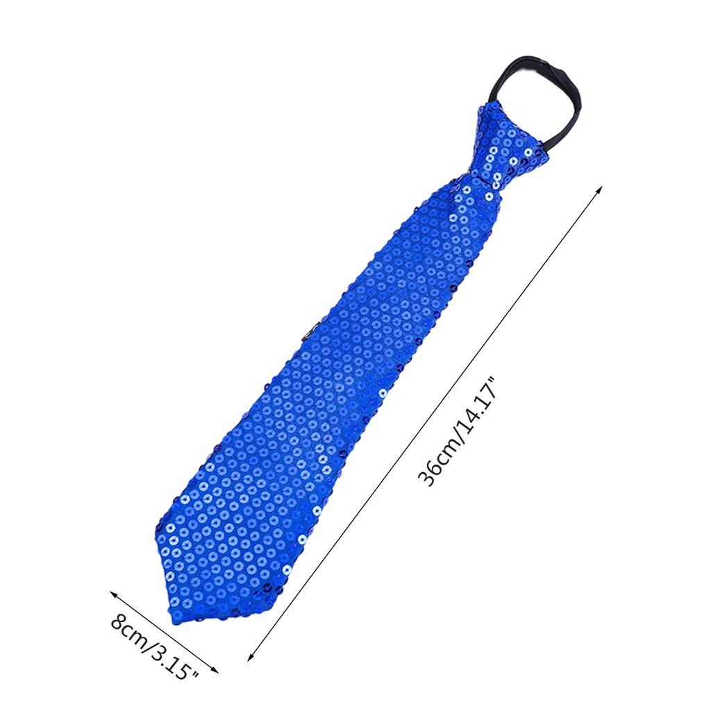 Unisex Pre-Tied Necktie with Adjustable Zipper Design Shiny Sequins Skinny Tie for Weddings Graduation Party Costume