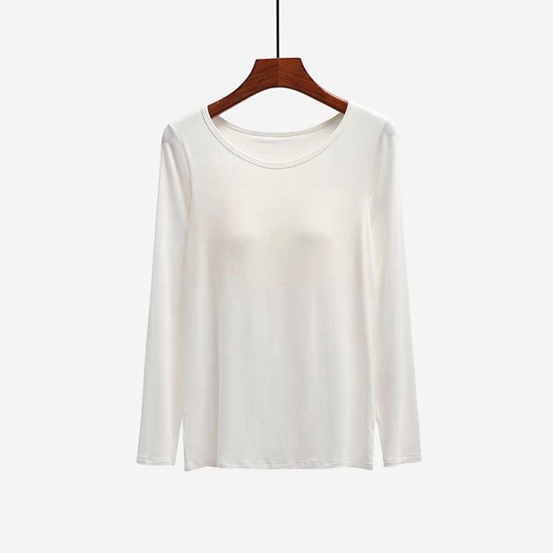 

Женская однотонная рубашка с длинным рукавом и бюстгальтером, топ с круглым вырезом 3XL