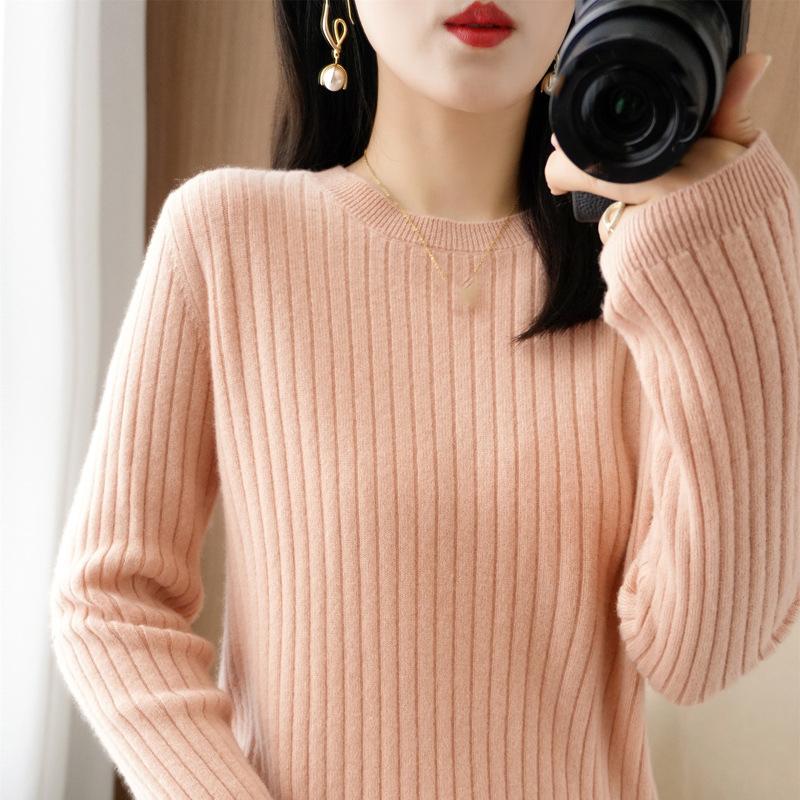 Damen Pullover Herbst Winter Langarm Pullover O-Ausschnitt Warmer Pullover Koreanische Mode Unterziehshirts Lockerer Jumper