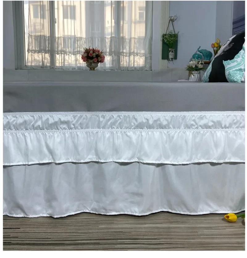 16 Inch White Double Layers Ruffles Queen Bed Skirts Drop With Sturdy Elastic Wrap Around Easy Install Soft Fabric
