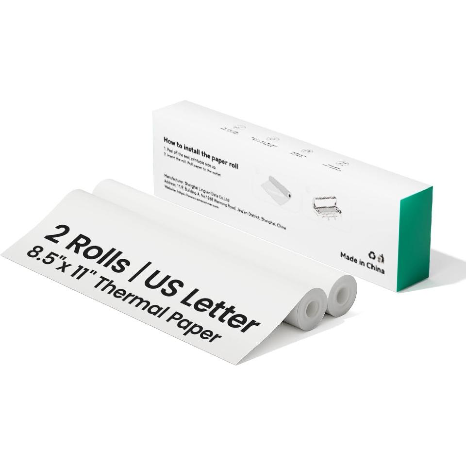 Thermal Printer Paper 8.5x11 Inch, 100 Sheets US Letter Size Foldable Paper, Long-Term Archival Quality, Compatible with CamScanner P1 Pro Printer,