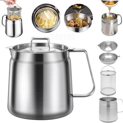 2/1.5L Oil Filter Fry Basket Oil Storage Can Pot Stainless Steel with Basket and Lid Deep Fryer Multifunctional Deep Frying Pot
