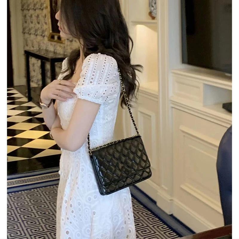 Summer Elegant Korean Chic White Midi Dress Women French Hollow Out Sexy Kawaii Vestidos De Fiesta Fashion Short Sleeve Dress