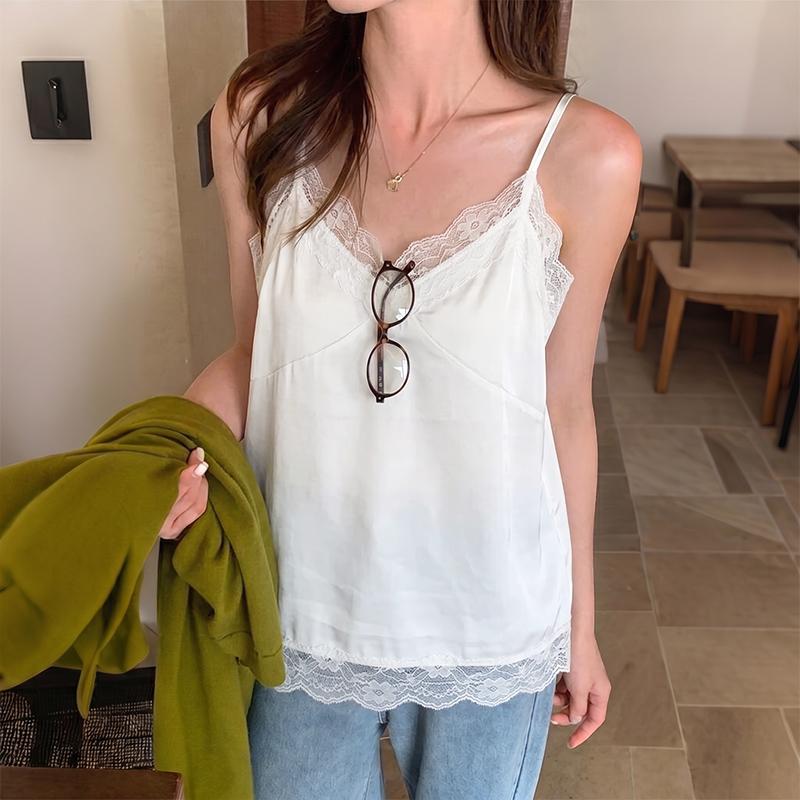 ZANZEA Women Lace Splice V-Neck Casual Sleeveless Slip Tank Tops Camisoles M белый