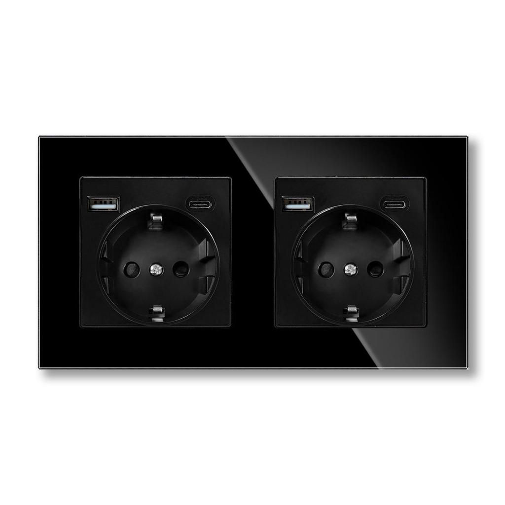 Złoty Panel Ze Szkła Hartowanego Okrągłe Rosyjskie Gniazdko Ścienne 16A – Ukryty Design